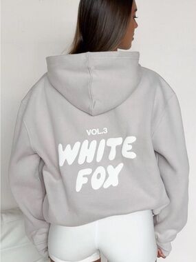 White Fox Boutique Vol.3 Graphic Cropped Hoodie in Light Gray